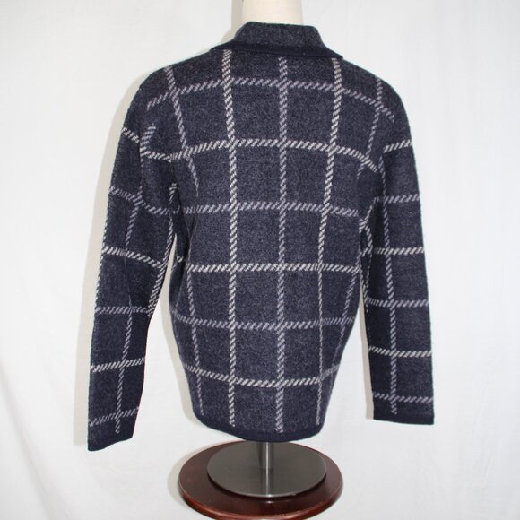 Vintage Talbots Petites Small Checkered Button Up Cardigan Navy White 100% Wool - Picture 8 of 12